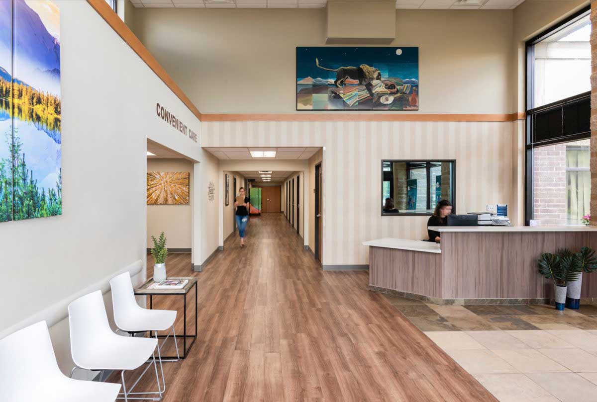 Lobby and waiting area of community health center. 